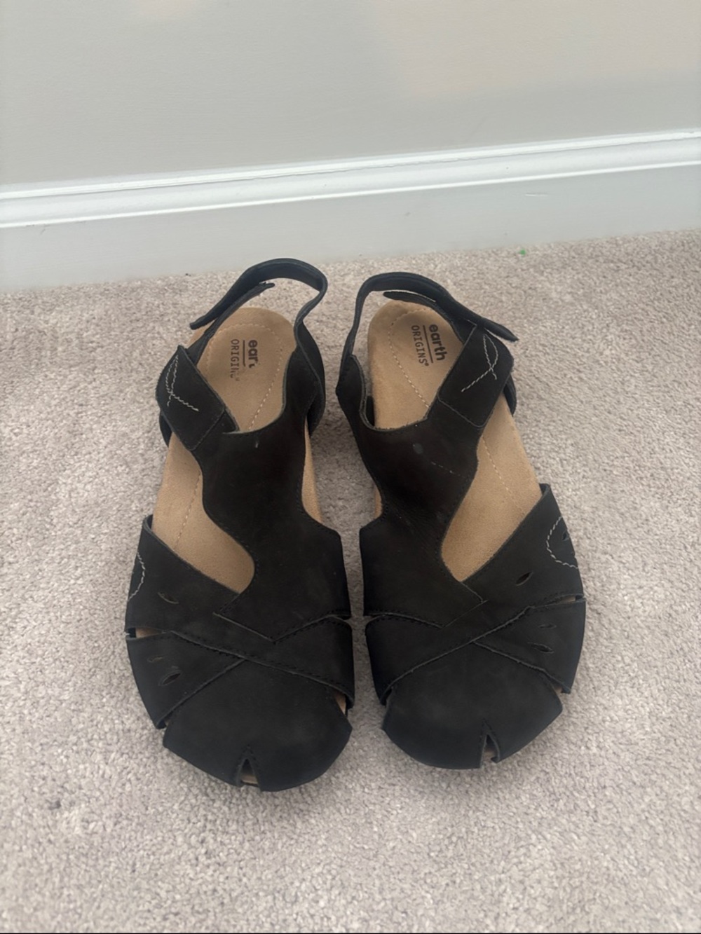 Earth Origins Sandals Slingback Birdine Women's 11M Black Suede Leather Straps